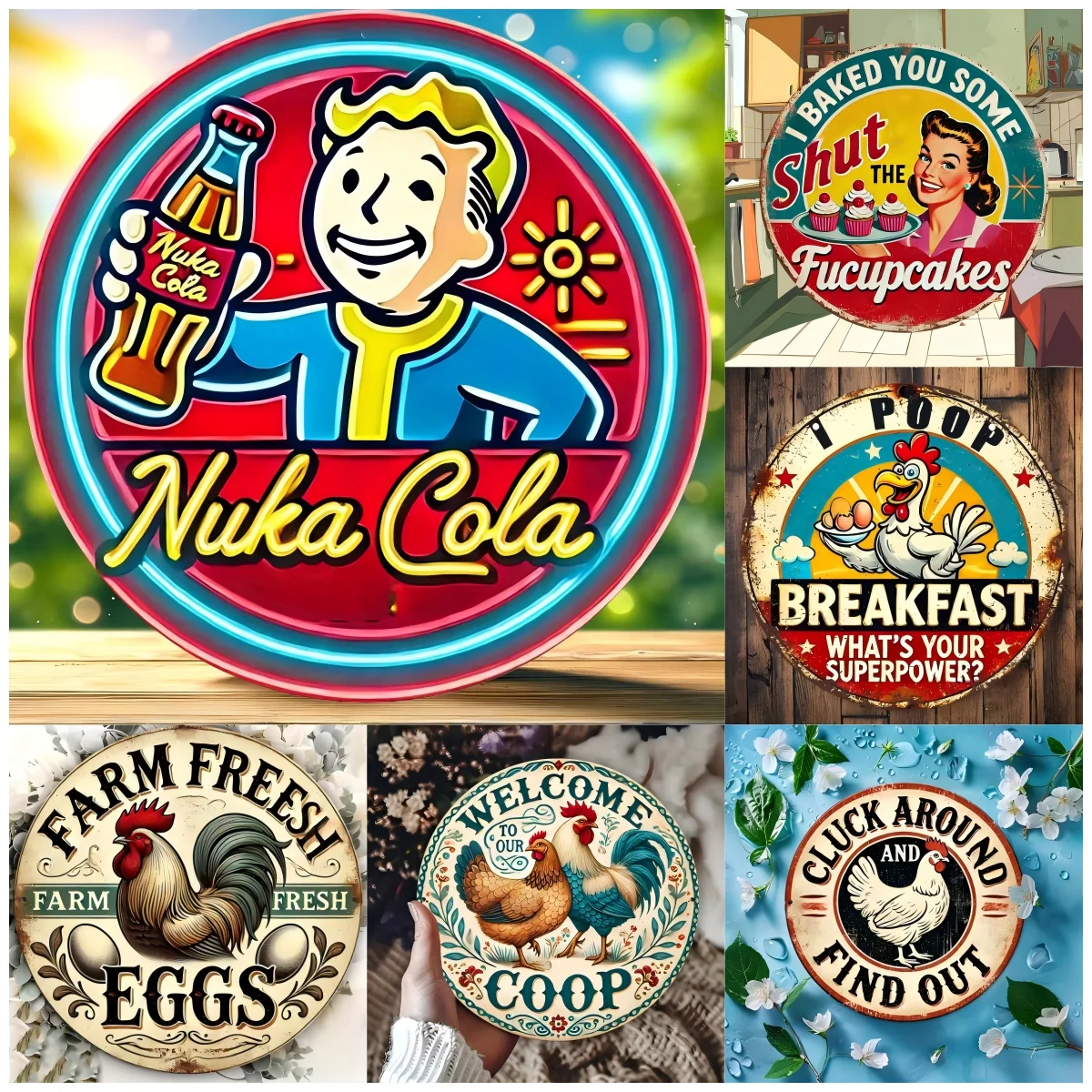 قطعة واحدة من لافتة خشبية دائرية عتيقة لتزيين المطبخ، لوحة خشبية مطبوعة بألوان واحدة ثنائية الأبعاد #1