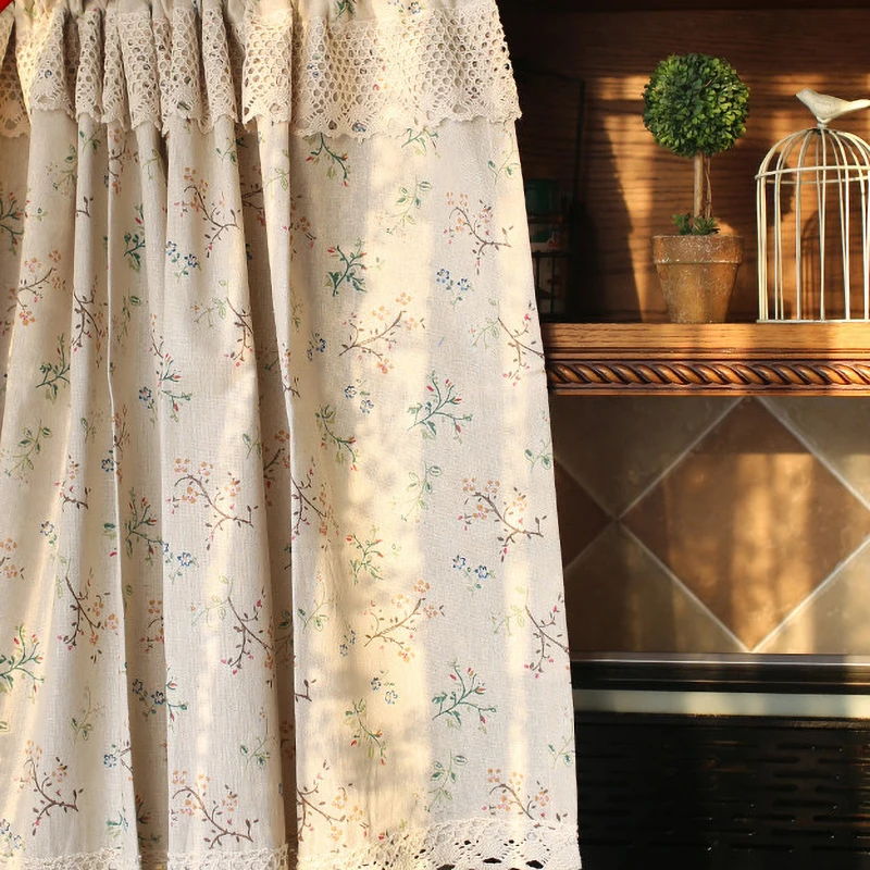 American Pastoral Style Grass Pattern Curtain Linen-Cotton Kitchen Door Curtains Cafe Living Room Window Kitchen Home Decoration