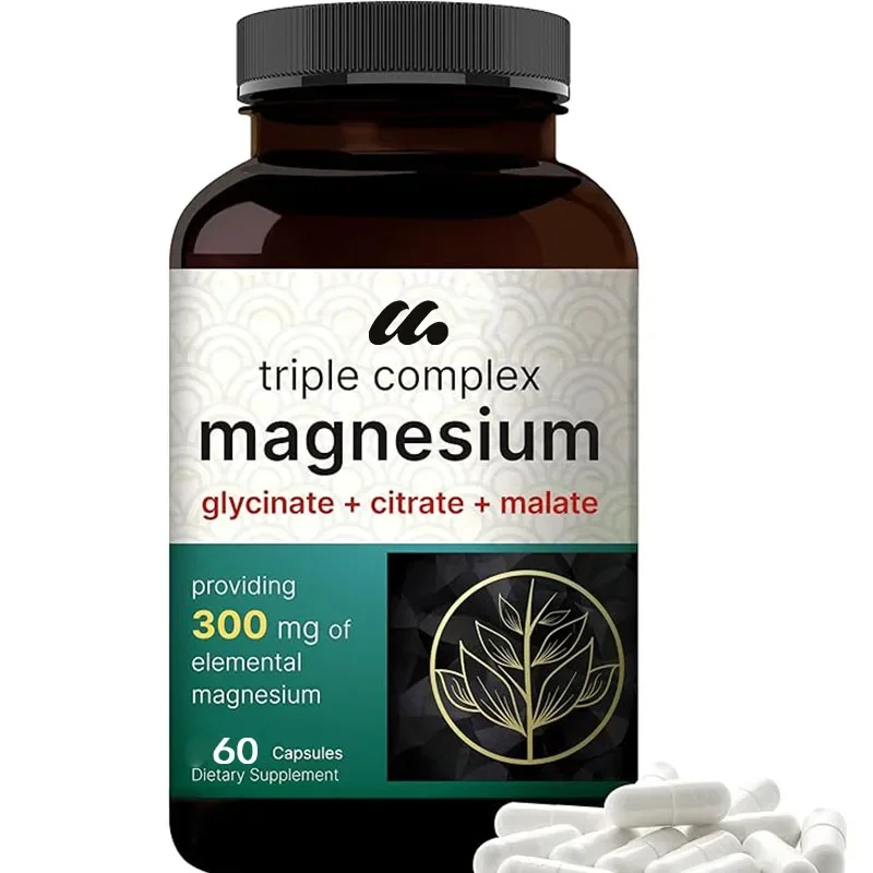 Triple Complex Magnesium Supplement, 60 capsules | Magnesium Glycine Contains Citrate and Malic Acid | Non GMO