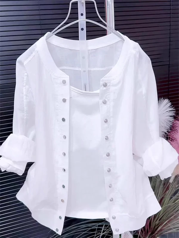 

Spring 2026 Women's Casual Style Long Sleeve White Shirt Sun Protection Versatile Fashionable Simple Design Premium Quality