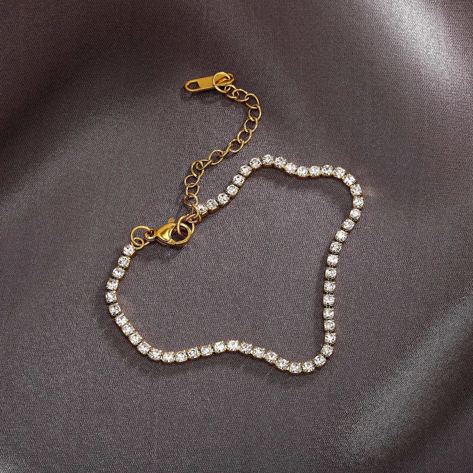 TOPGRILLZ 2MM Waterproof Stainless Steel Tennis Chain Adjustable Rhinestone Bracelet Shiny Crystal Chain on Hand Sexy Accessorie