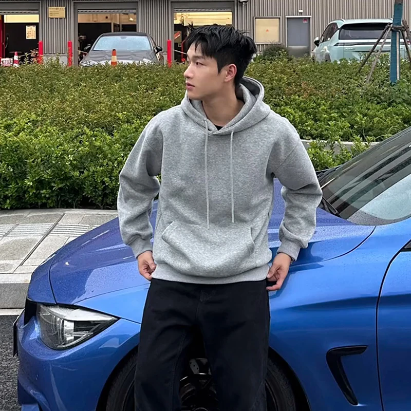 

Light Grey Heavyweight Hoodie for Men Spring Autumn New Style Teenage Hard And Stiff Hooded Sweatshirt Cleanfit Jacket