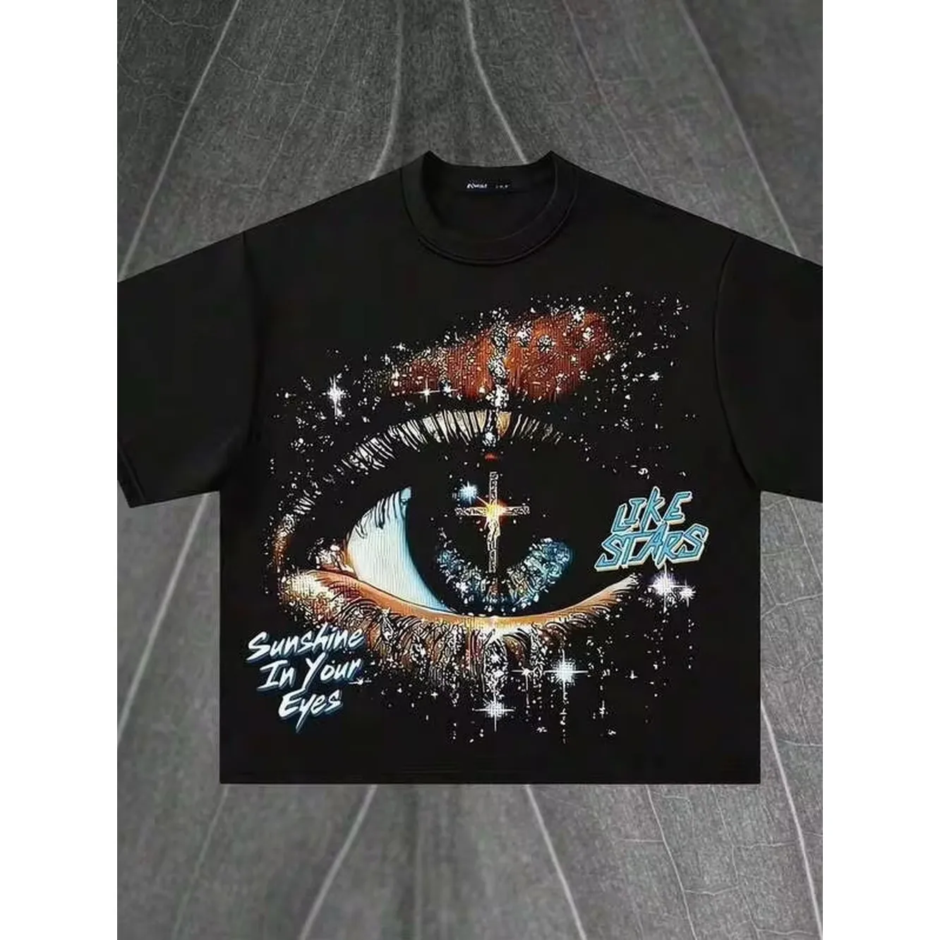 Camiseta con estampado de estrellas y sol (100% algodón), nueva camiseta Y2K especial personalizada clásica para hombre, cuello redondo, manga corta, estilo urbano, unisex.