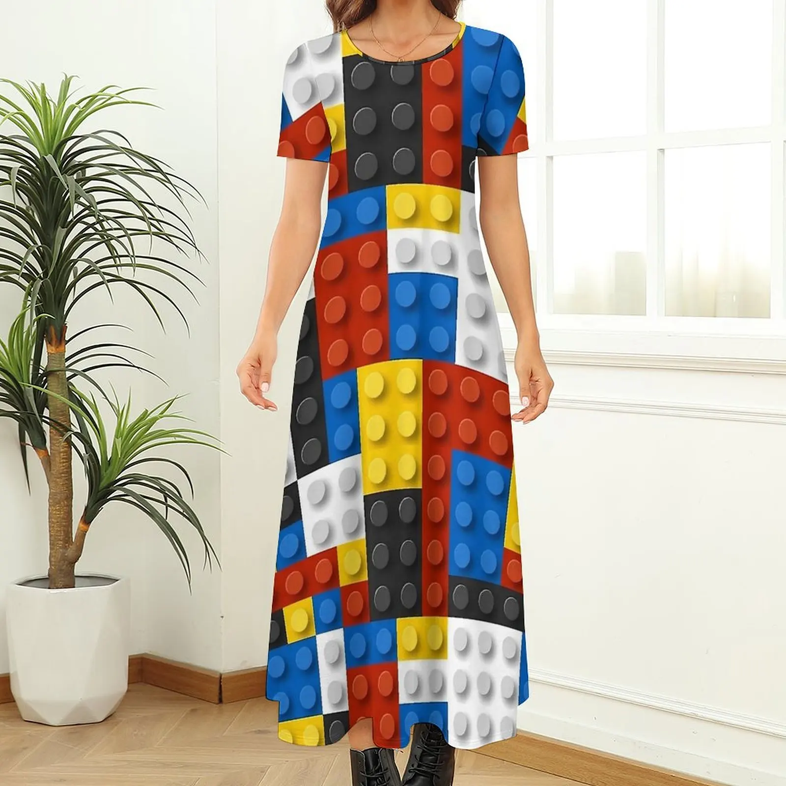 Mondrian Blocks Dress De Stijl Modern Art Street Wear Boho Beach Long Dresses Women Vintage Maxi Dress Birthday Present