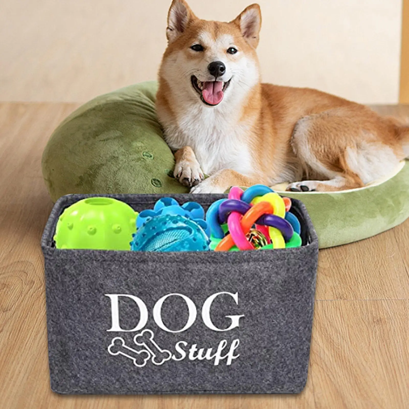 Pet Toy Organizer Box Rectangular Felt Pet Bins Basket for Blanket Dog Coats Dog Toys Dog Apparel and Accessories Pet Clothes