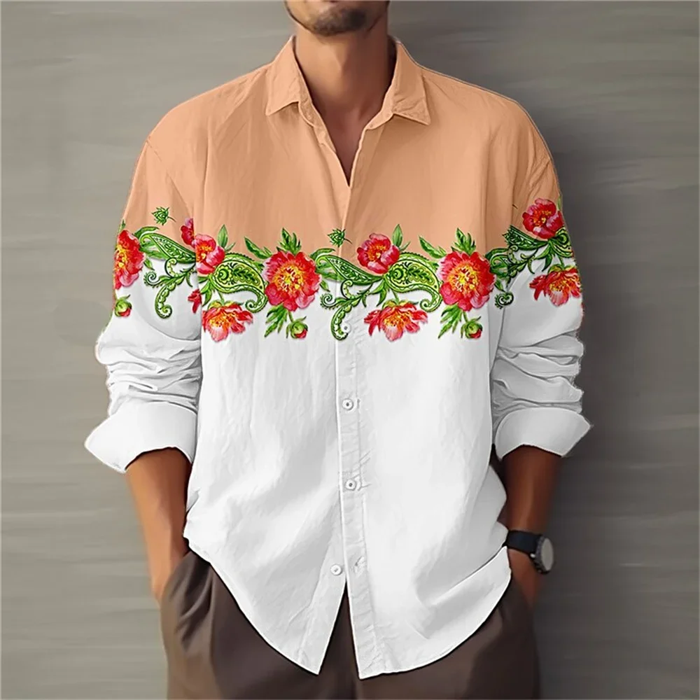 

Новинка 2024, мужская рубашка с длинным рукавом, на пуговицах, модная мягкая и удобная одежда с геометрическим рисунком и прозрачным цветочным рисунком