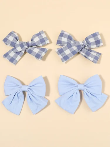 Imagen 2 del producto 4 unids/set lindo lazo a cuadros pinzas para el cabello para niñas bebés niños nudo pelo sólido azul pasadores con lazo horquillas accesorios para el cabello