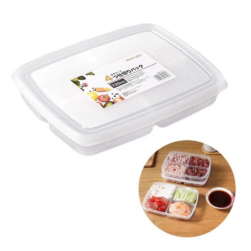 Refrigerator Frozen Meat Four-compartment Storage Box Food-grade Freezer Box Vegetable Plate Fresh-keeping Box