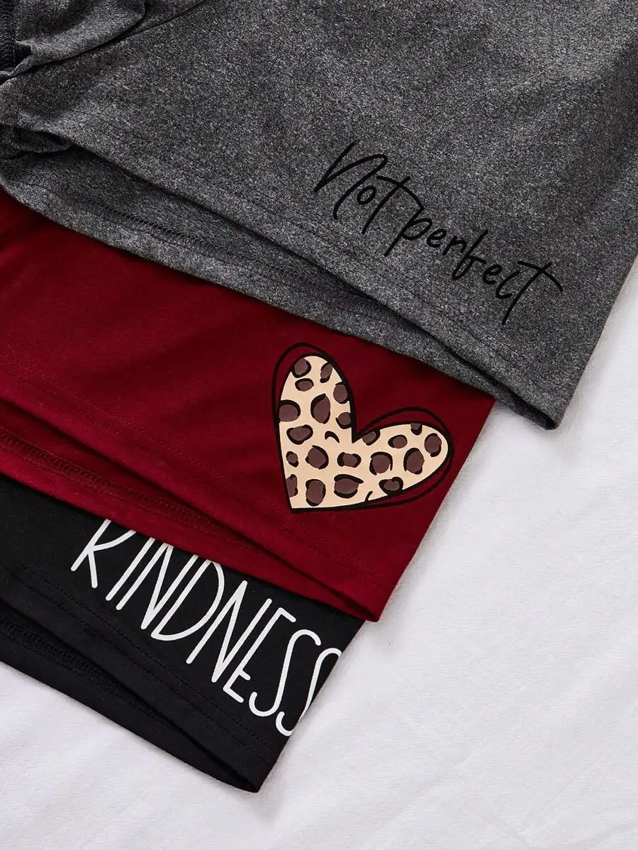 

3pcs Set Minimalist Heart And Letter Print Casual Sleepwear Shorts