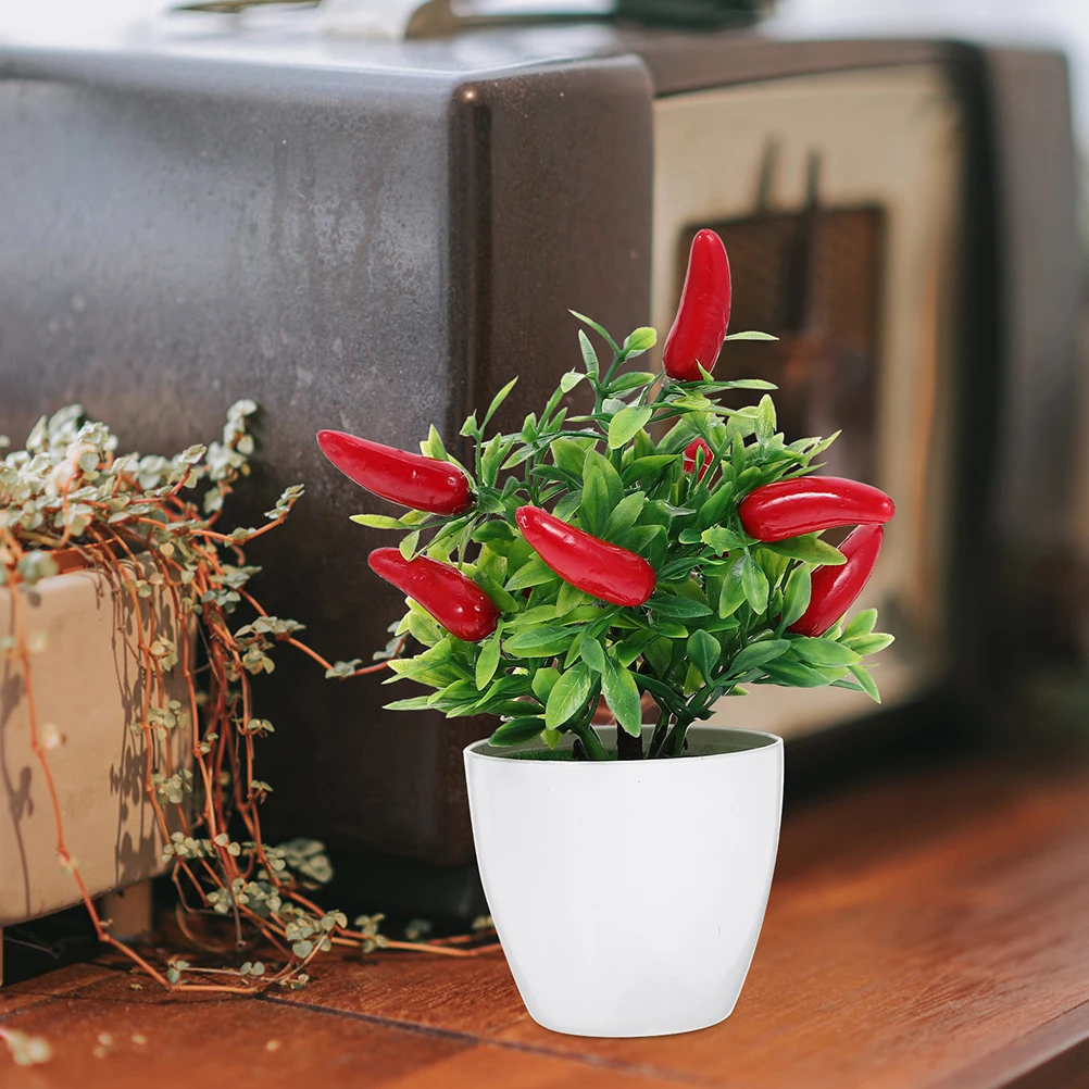 

4 Pcs Mini Simulated Pepper Tree Artificial Faux Chili Bonsai Plants in Pots Small Desktop Decor Photo Props Realistic