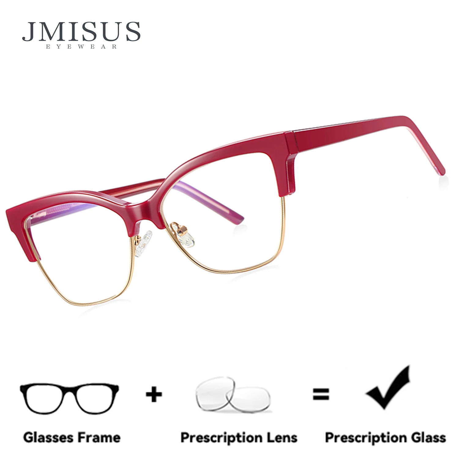 

JMISUS Fashion Cateye Prescription Eyeglasses High-quality Metal Photochromic Women Square Optical Glasses
