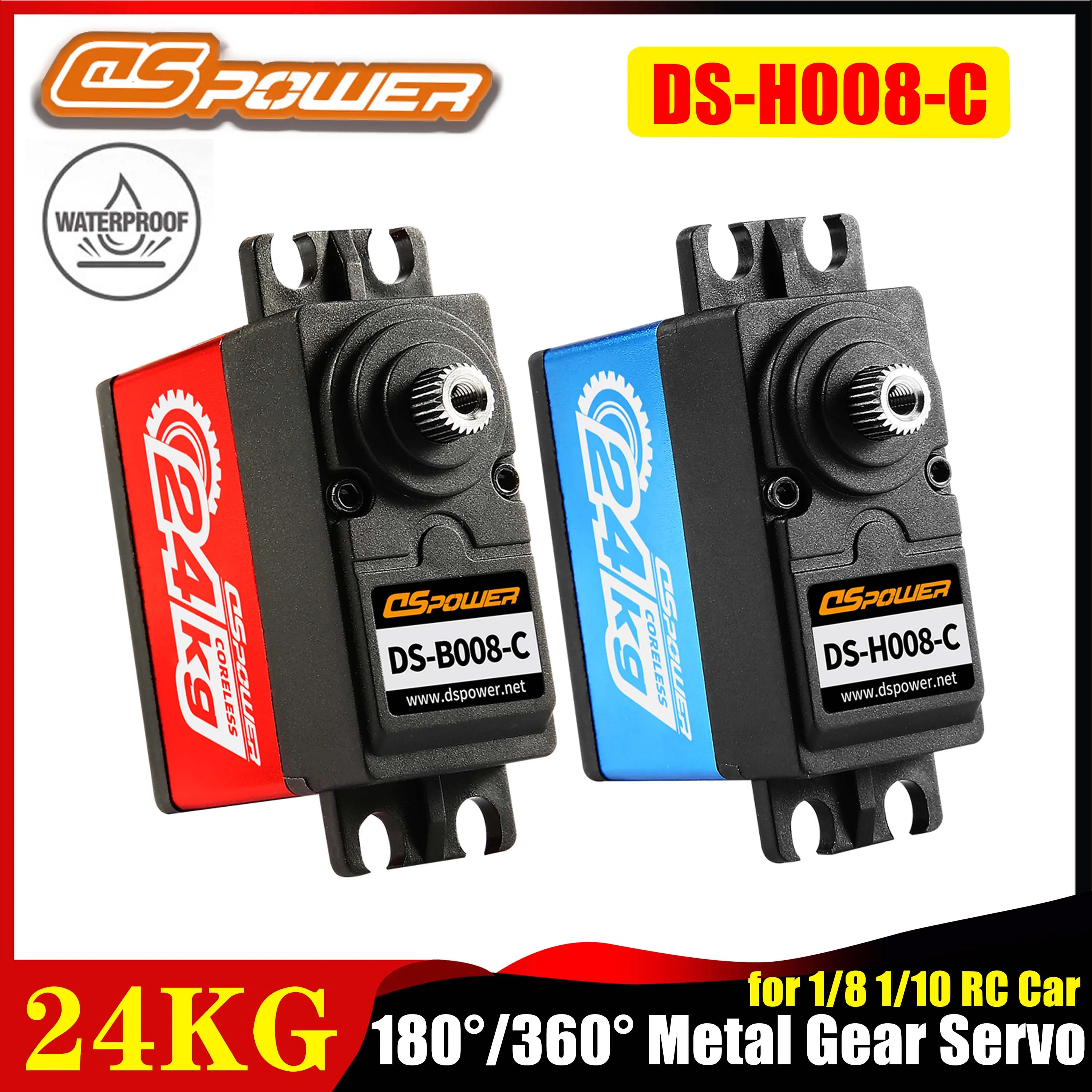 DSpower 24KG Waterproof Large Torque Digital Servo Metal Gear Coreless Motor for 1/8 1/10 RC Car Drift Truck Boat Robot Wltoys