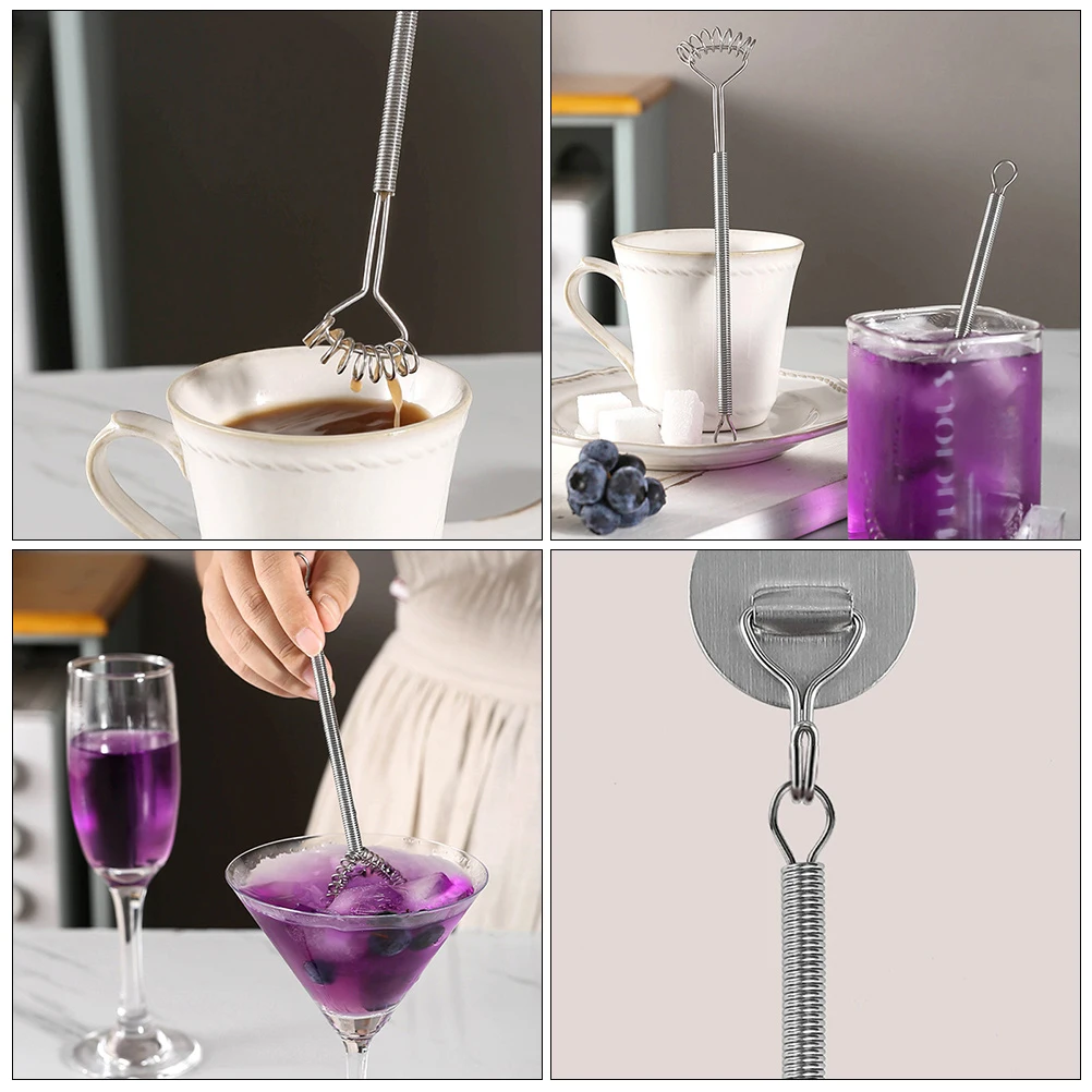 

4pcs Spring Whisk Stainless Steel Manual Egg Beater Cocktail Shaker Ice Strainer Syrup Bar Kitchen Baking Tools Lightweight