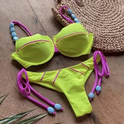 Traje de baño de dos piezas para mujer, bañador Sexy europeo y americano de Color empalmado, Bikini de alta calidad, novedad de 2023