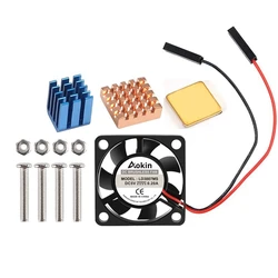 5V / 3.3V Cooling Fan With Screws + Heat Sink 1 Aluminum With 2 Copper For Raspberry Pi 3 / Pi 2 Model B RPI B+