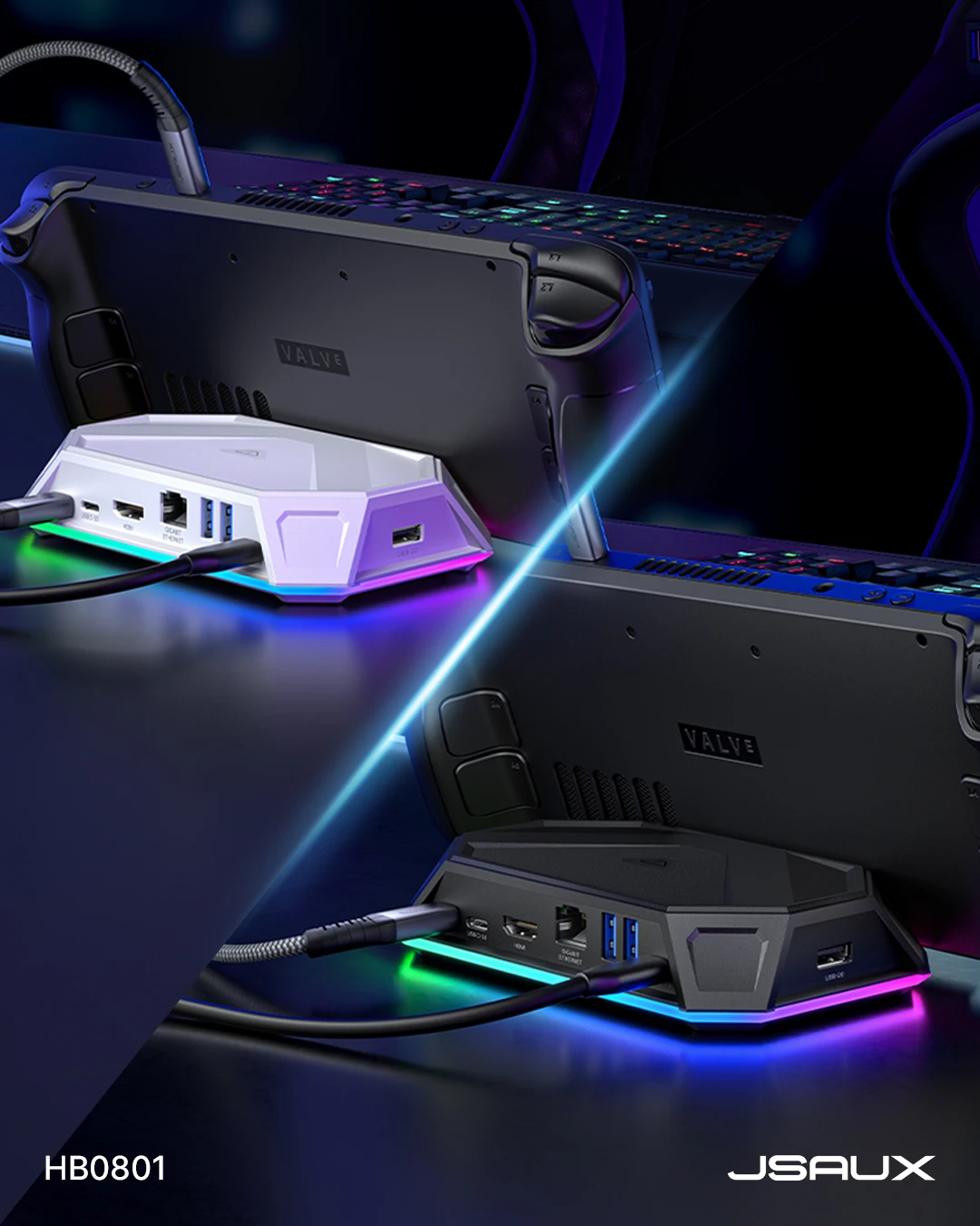 8-in-1 RGB Docking Station for LENOVO Legion Go, Legion Go Dock with 4K@60Hz HDMI, Gigabit Ethernet, USB-C 3.0, Dual USB-A 3.0