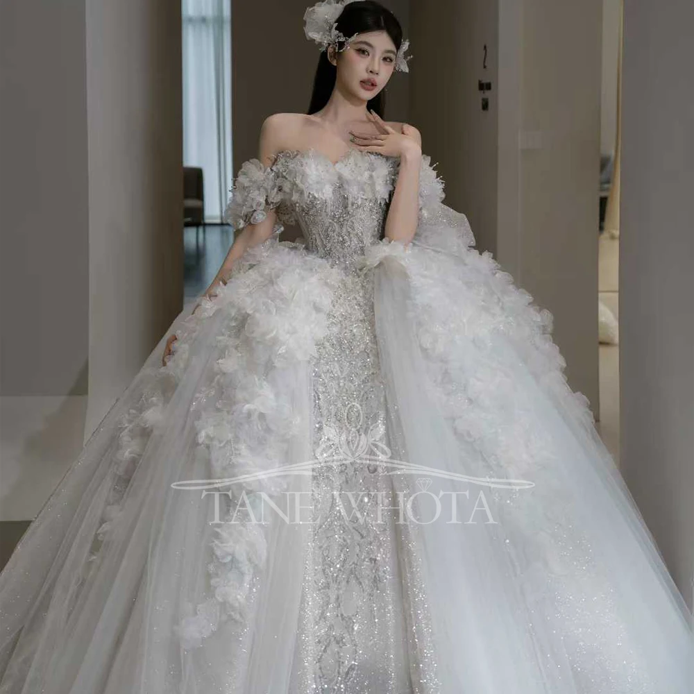 2025 Свадебные платья Милая с открытыми плечами на шнуровке сзади, вышивка бисером, расшитое блестками, свадебное платье высокого качества по индивидуальному заказу