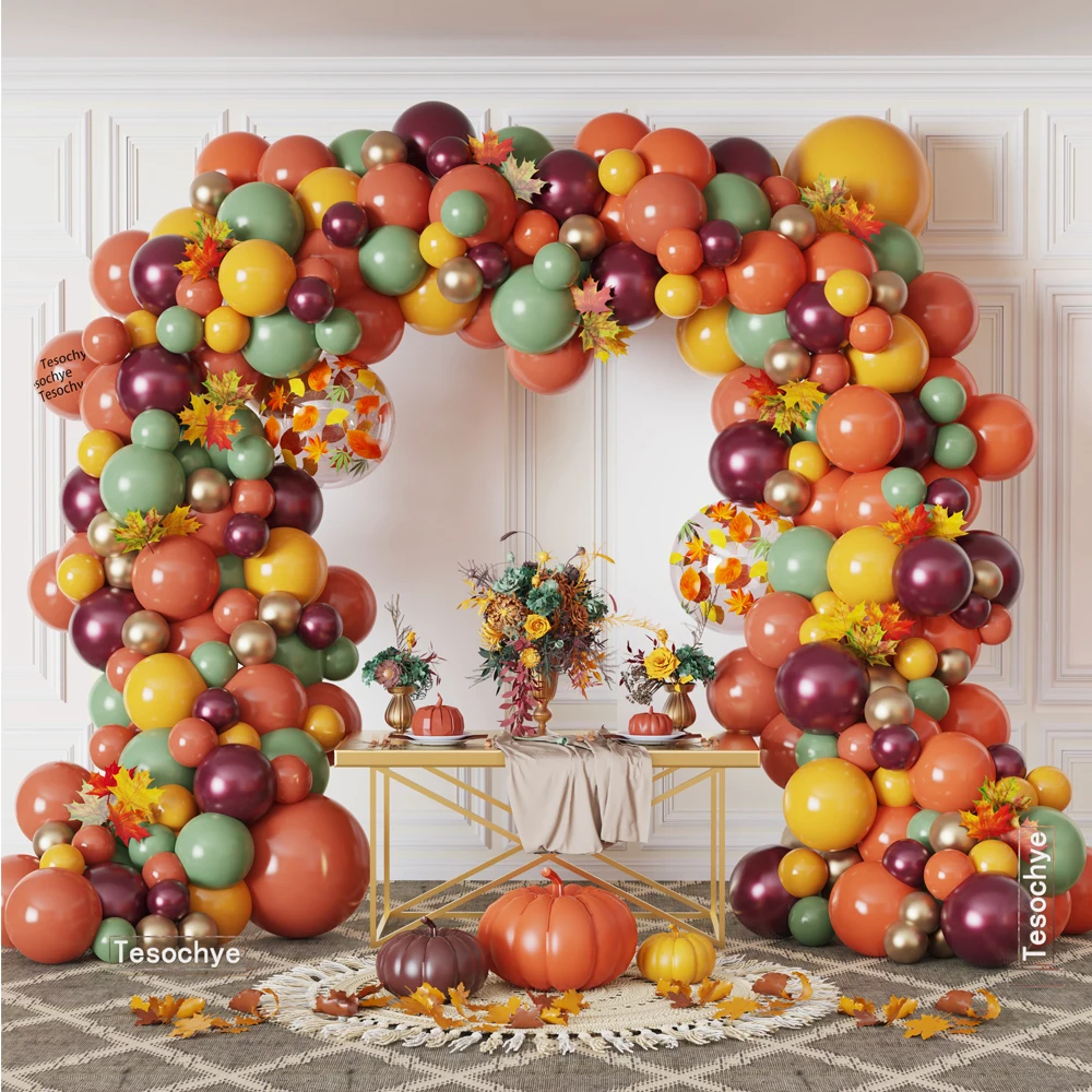 

171pcs Autumn Theme Balloon Arch Garland Kit 4D Maple Leaf Foil Balloon Thanksgiving Party Decor Fall Harvest Festival Supplies