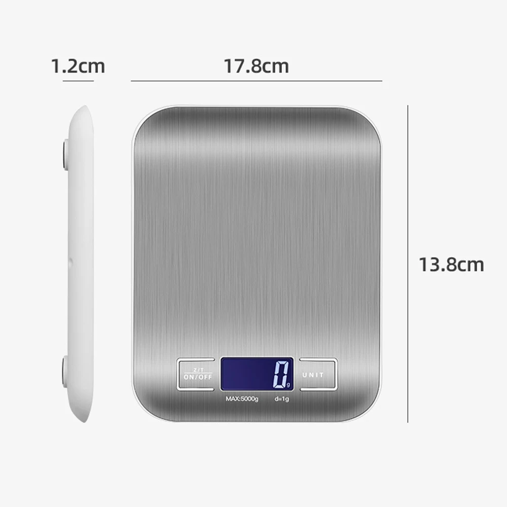 New 5kg/1g Portable Kitchen Scale Coffee Electronic Scale Stainless Steel Surface LCD Backlit Kitchen Food Scales Weighing Tool