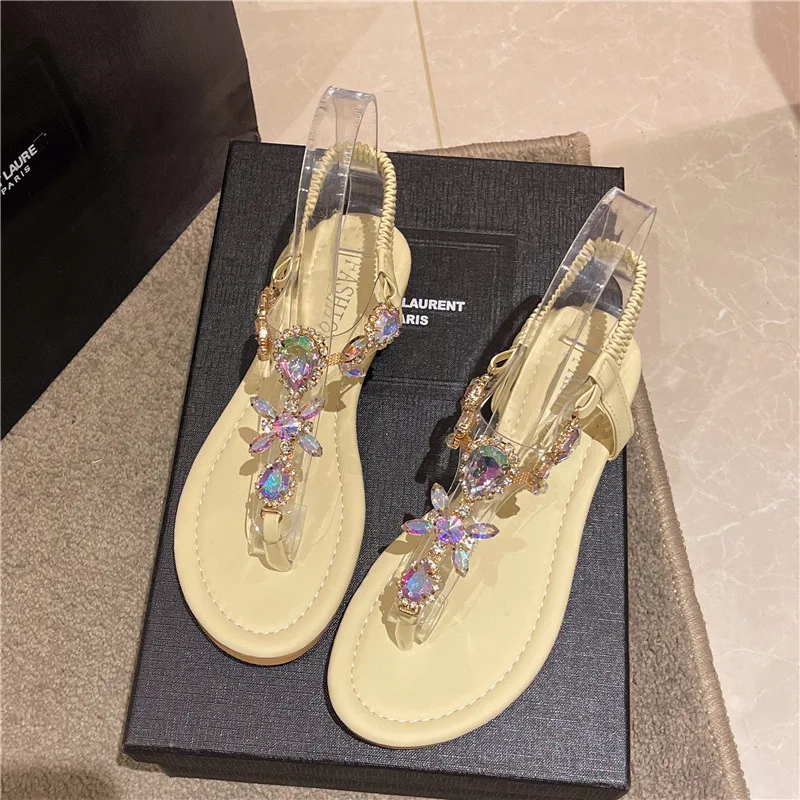 Summer Flats Sandals Women Crystal Clip Toe Slippers Trend Luxury Brand Ladies Shoes Beach Causal Slides Mujer Zapatos 2023