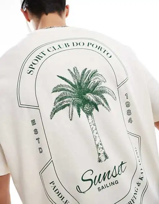 Oversized T-shirt with Palm Print in Beige High-end Luxury Unisex Style Both of Men and Women view 3