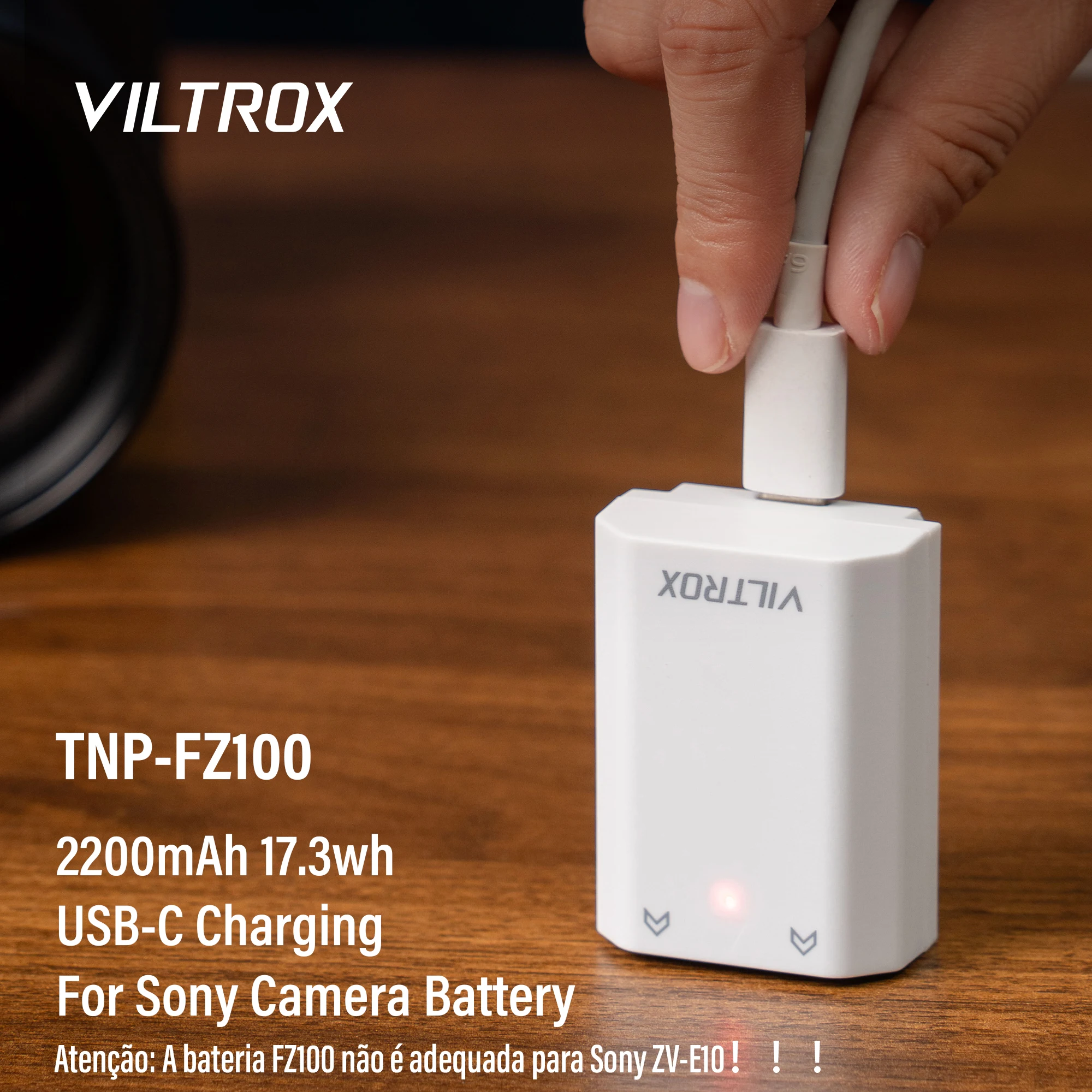 VILTROX NP-FZ100 Substituição Câmera Bateria 2200mAh USB-C Fast Carregamento Recarregável para Sony Camera A7M4 A7R III A7CII A6700 A6600 A7M4 FX3 ZV-E1