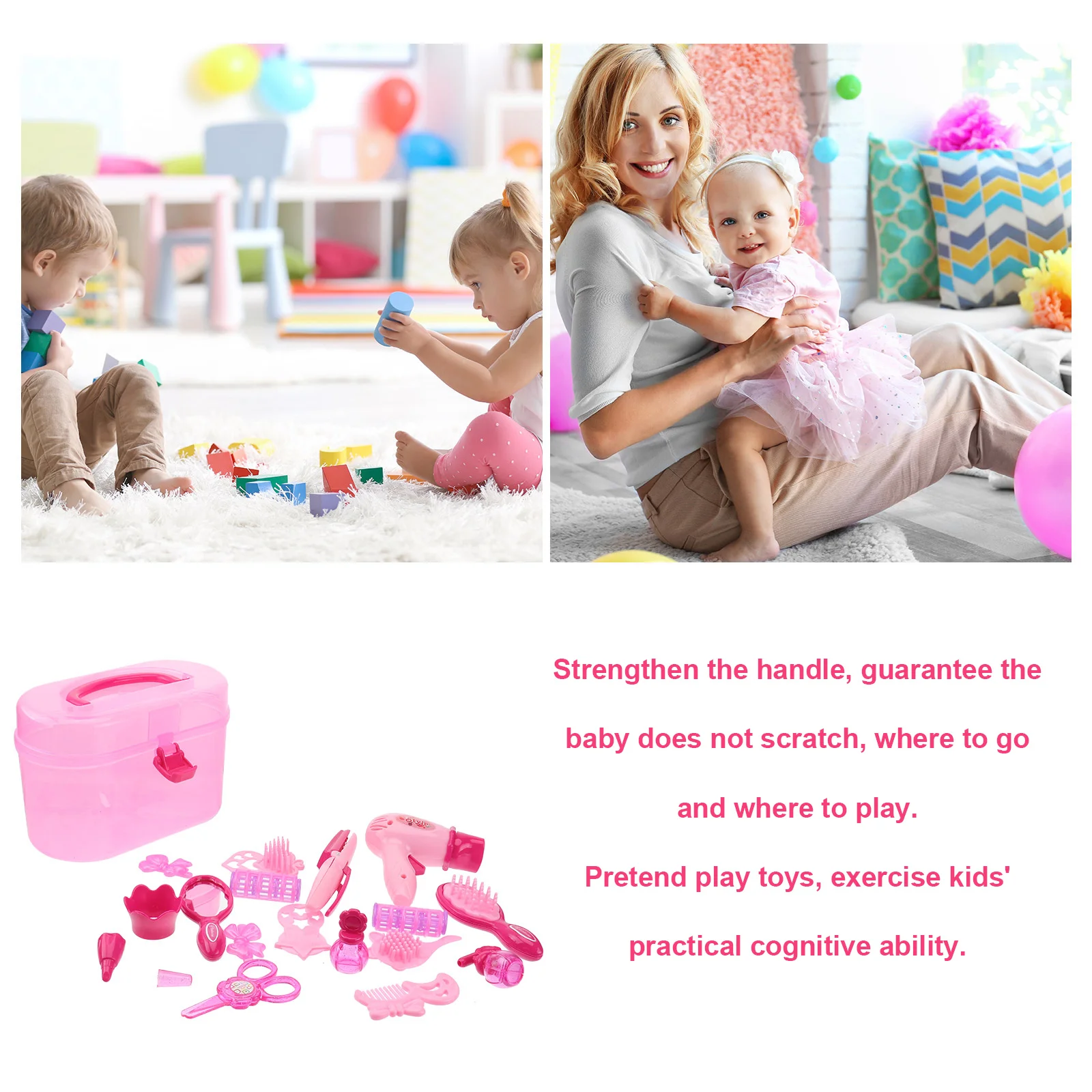 Set di bellezza per ragazze Custodia per trucco in plastica Fai finta di giocare Strumenti per capelli Regalo di apprendimento per bambini Scatola di immagazzinaggio Gioco di ruolo