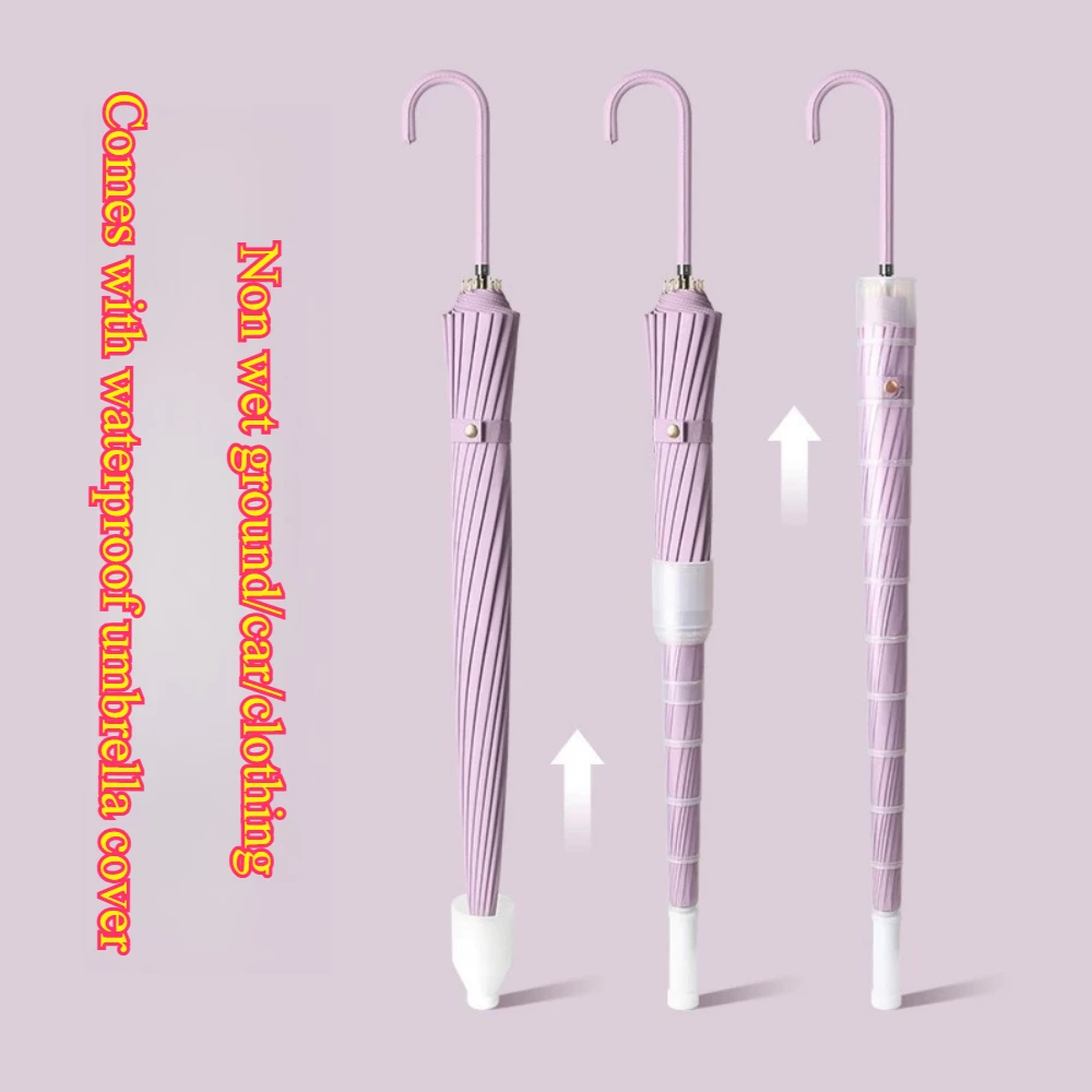 

Small Fresh 16k Long Handle Umbrellas Straight Rod Black Rubber Handle Umbrellas Sun Protection Uv Protection and Rain Protect