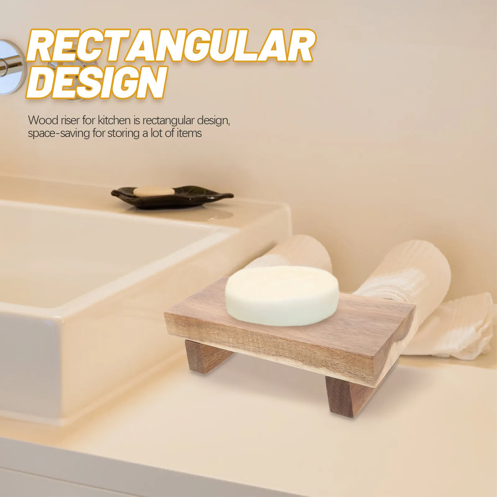 

Wood Stand for Display in Bathroom Kitchen Laundry Room Rectangular Wood Riser Soap Tray Condiment Holder Plant Base Bowl Stand
