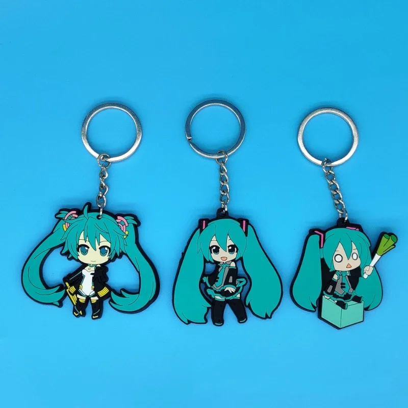 Llaveros de PVC Hatsune Miku, figura de Anime, lindo colgante, cantante Virtual, moda Kawaii, llavero de goma suave, decoración Kawaii, regalos para fanáticos