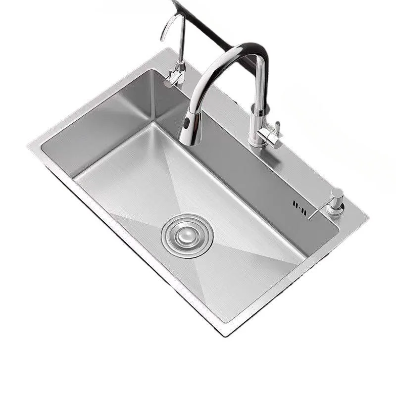 Kitchen Sink 304 Stainless Steel Hand Brushed Thickened Single Sink Household Vegetable  Undercounter Basin