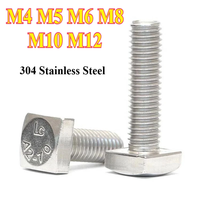 1/10pcs M4M5M6M8M10M12 length=8-100mmGB35 304 Stainless Steel Flat Square Foursquare Quadrate Shape Type Head Machine Screw Bolt
