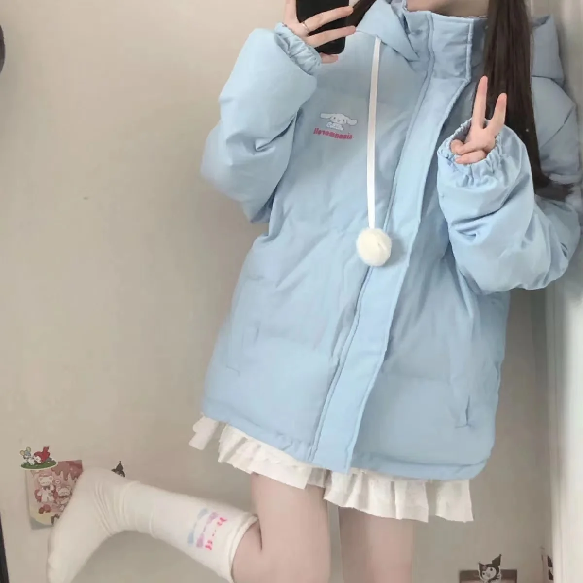 Original Japanese College Style Student Kawaii Down Cotton Winter Warm Thickened Loose Cartoon Cotton Padded Coats Women Parkas