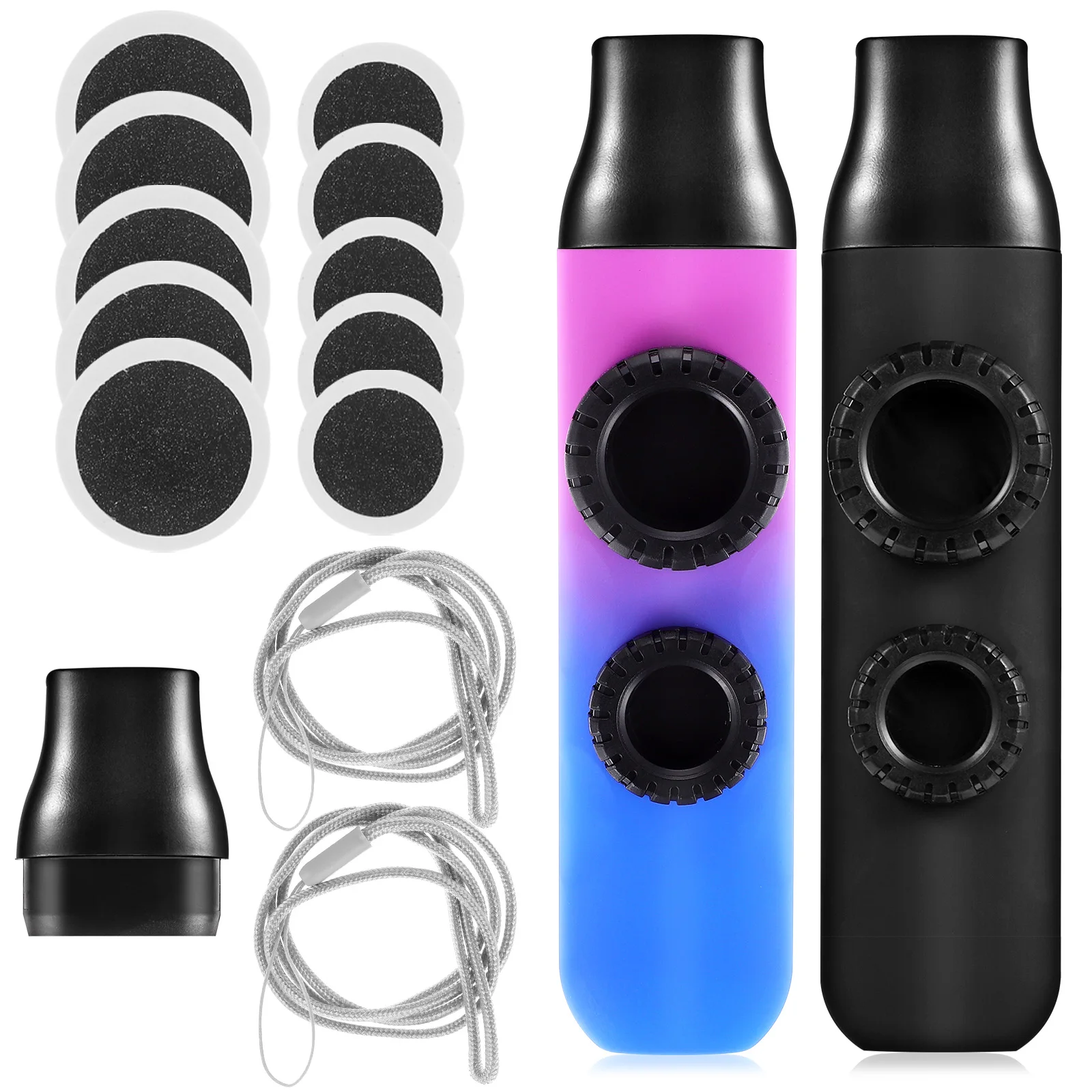 

2 set Kazoo Instrument Double Flute Holes Design Replaceable Mouthpiece Lanyard Portable ABS Tritan Material Kids Adults Musical