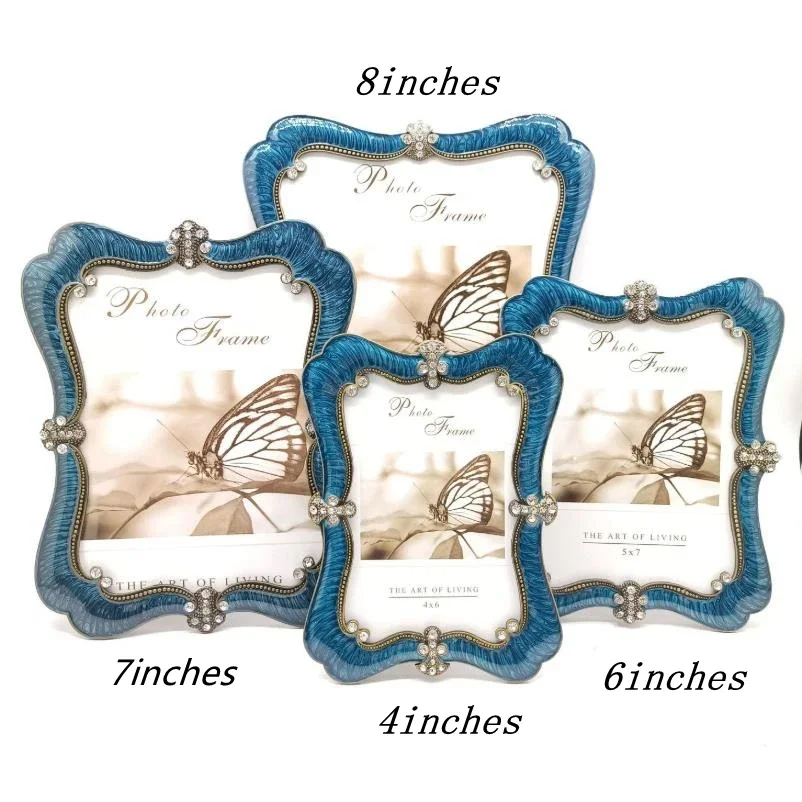 Nordic 4/6/7/8inches Metal Pictures Frame, bluePhotocard Holder for room Tabletop Decoration, Photos Frame for Album,