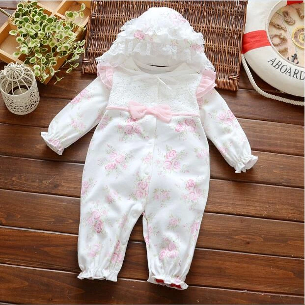 newborn baby girl clothes 0 3 months set spring cotton lace floral baby girl romper long sleeve baby girl jumpsuit clothing hat