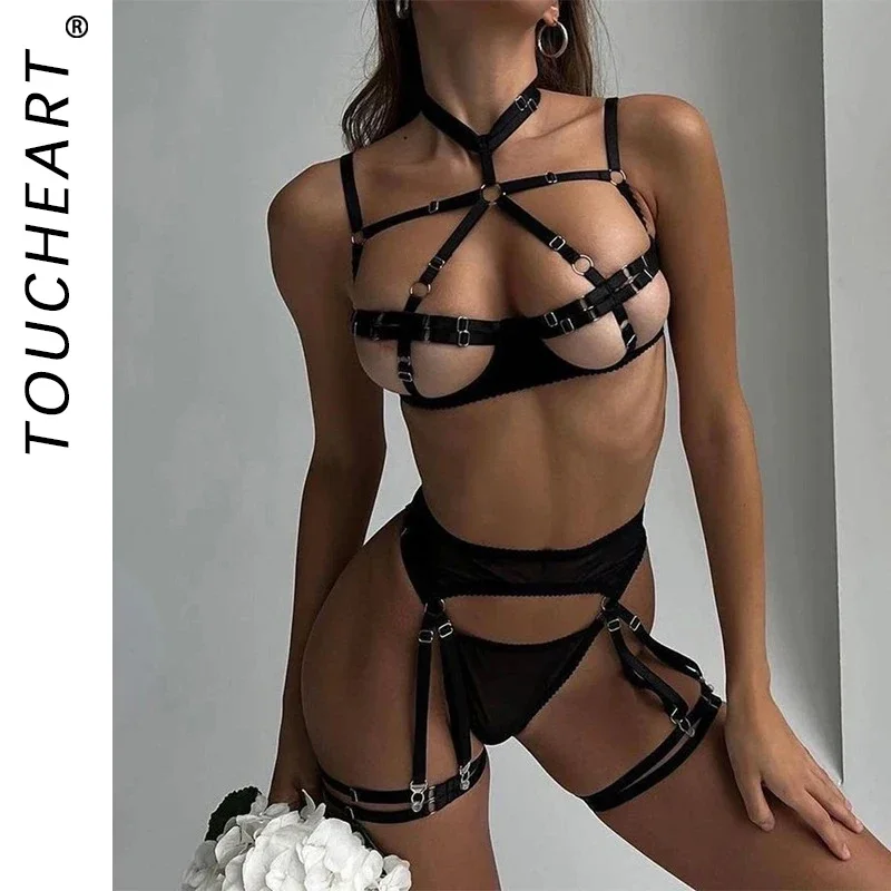 Toucheart 5-Piece Lingerie For Women Fancy Underwear Uncensored Halter Bandage Open Bra Naked Without Censorship Porn Erotic Set