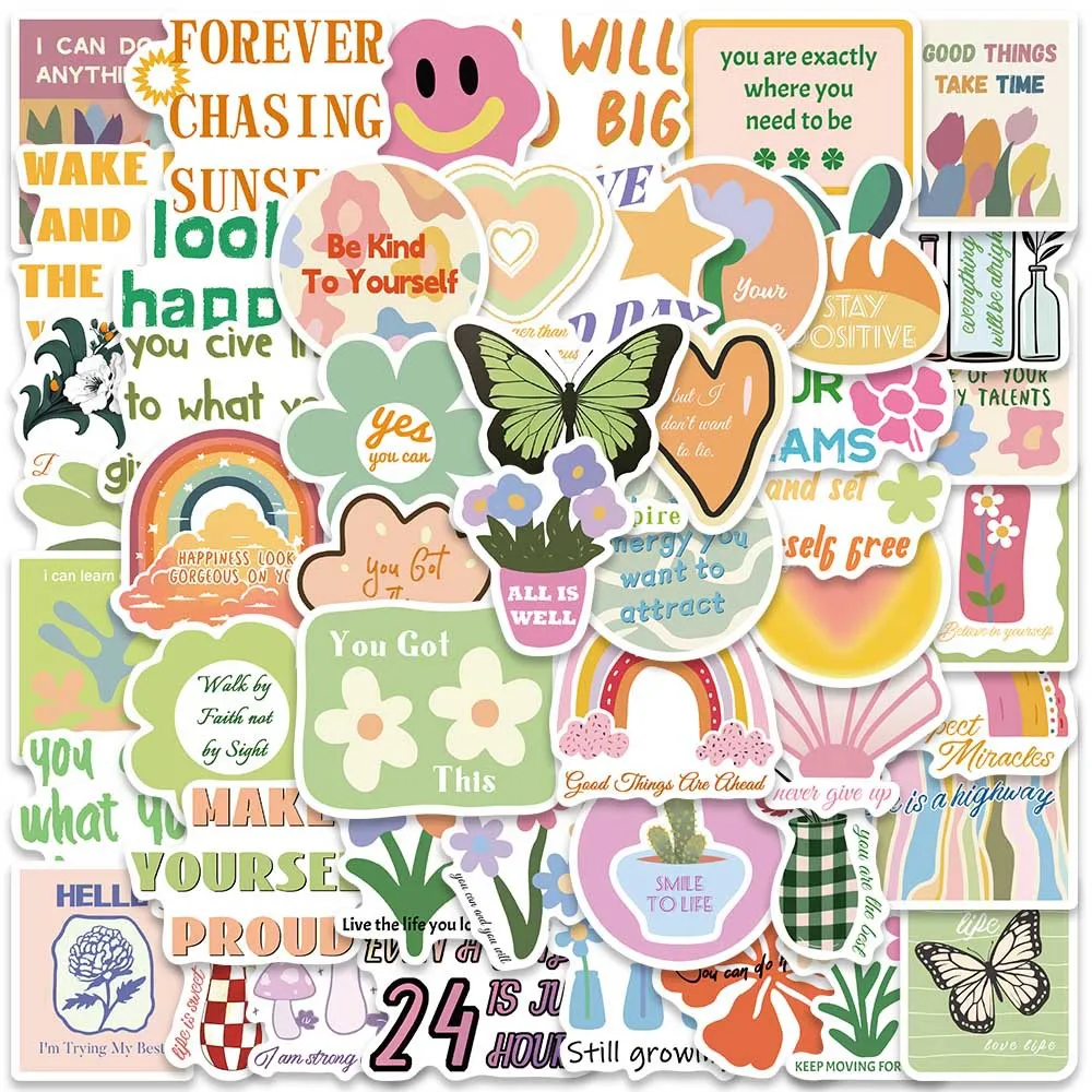 

50pcs Aesthetic Flowers Waterproof Stickers Cute Cartoon Danish Pastel Sticker For Luggage Laptop Guitar Phone Decals