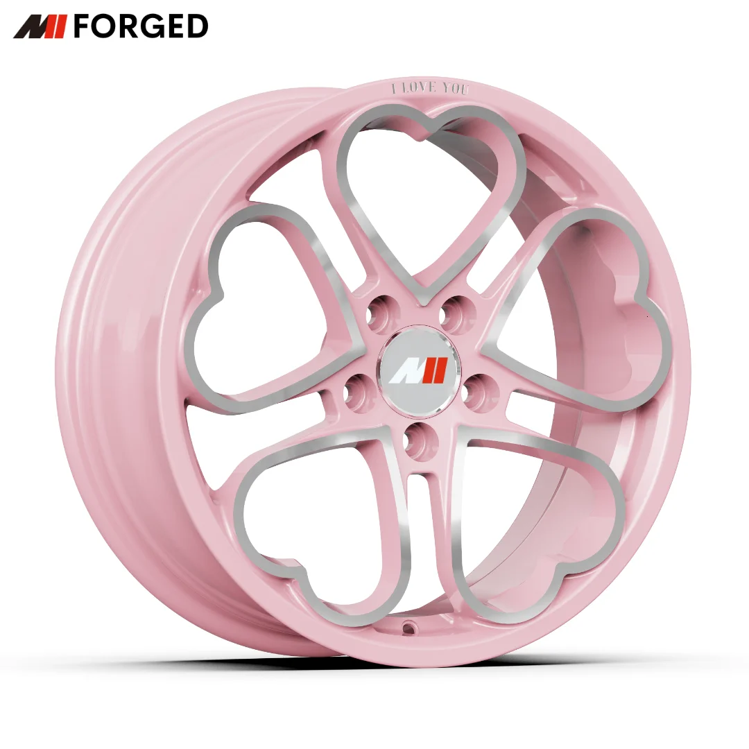 MN Forged Heart Wheels and Rims in Pink Black Chrome for Honda Civic JDM Miata Love Inspired Designs