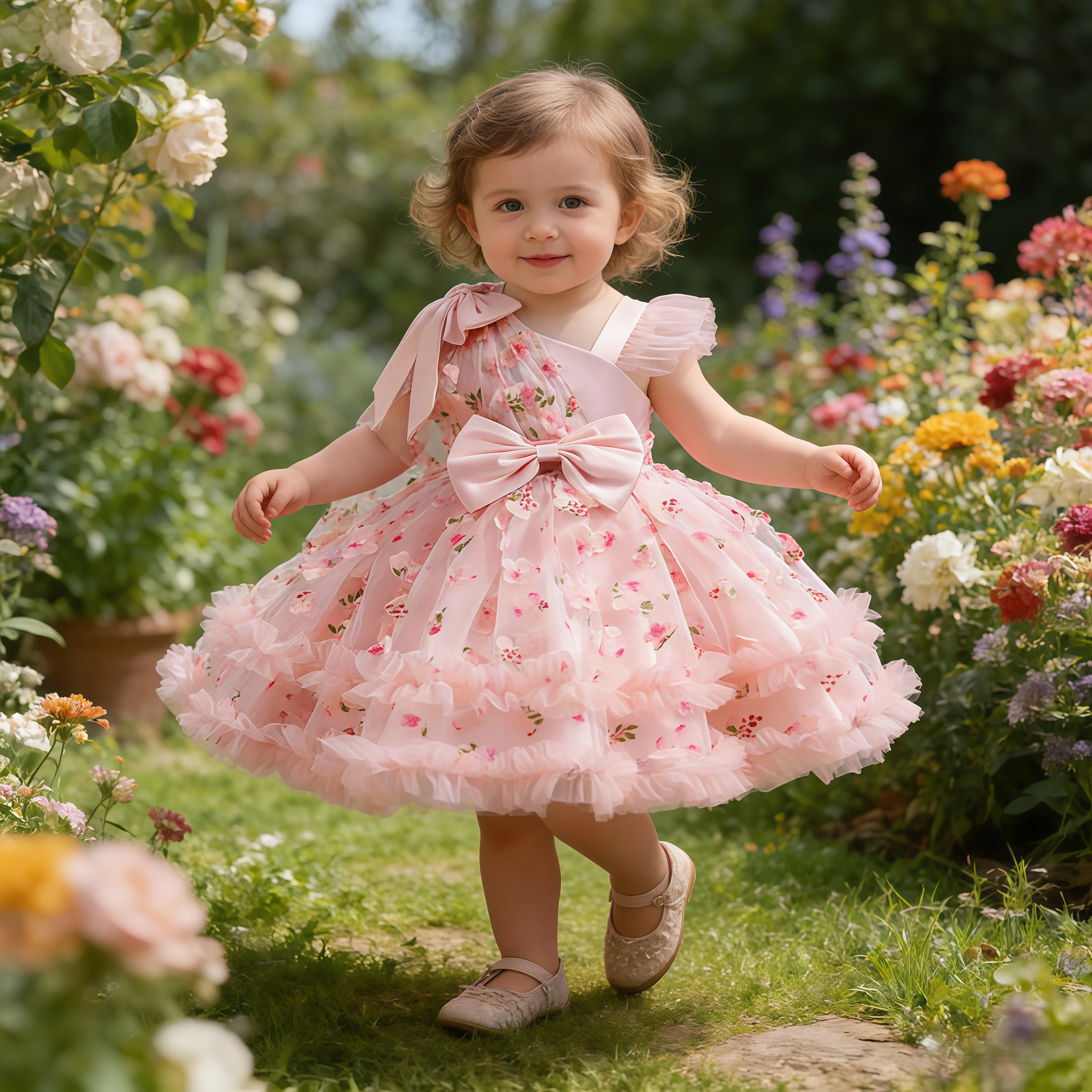Elegant Baby Girls Flying Sleeve Flower Princess Dress For Kids Toddler Baptism Christening Birthday Party Formal Vestidos