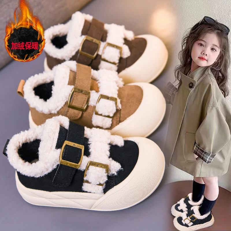 

2025 Children Plush Warm Shoes for Girl Winter New Fashion Korean Style Soft Thick Sole Versatile Chic Casual Shoe