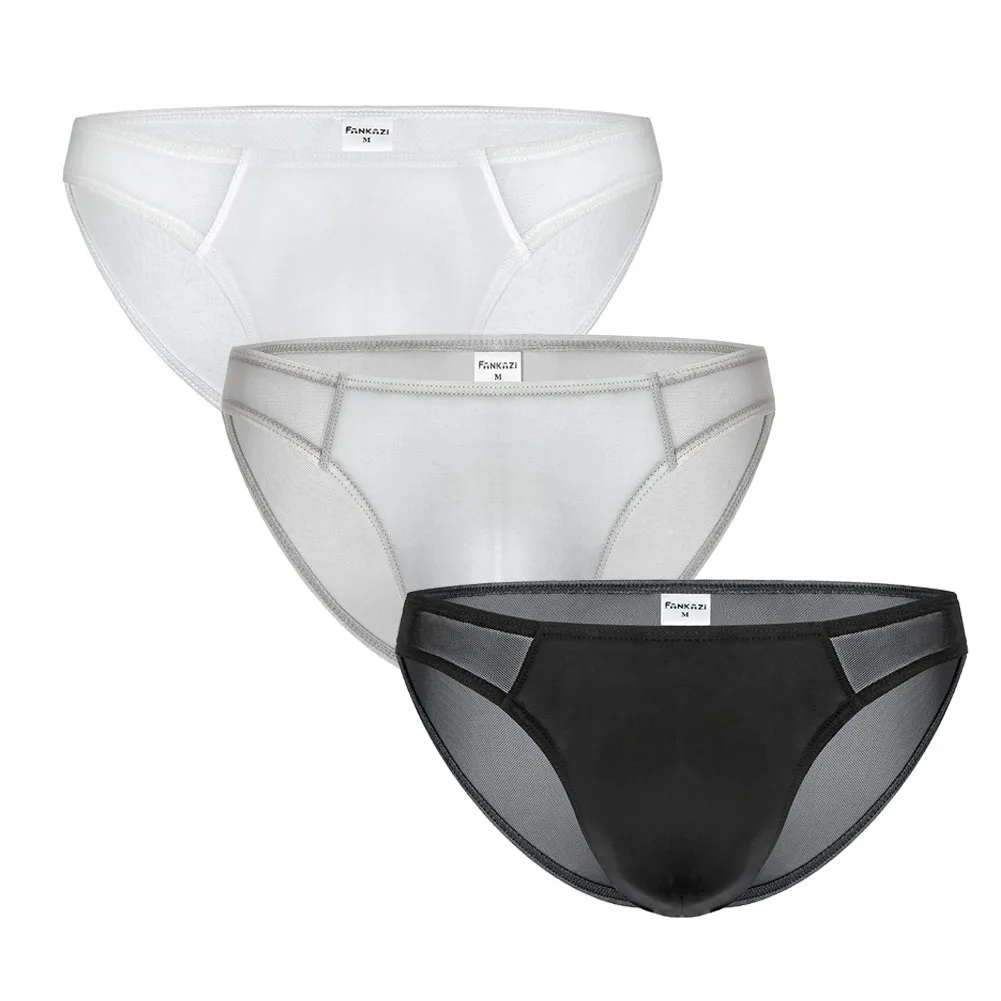 

3pcs/lot Men's Underwear Mesh Briefs Transparent Low Waist Ultra-thin Breathable Panties