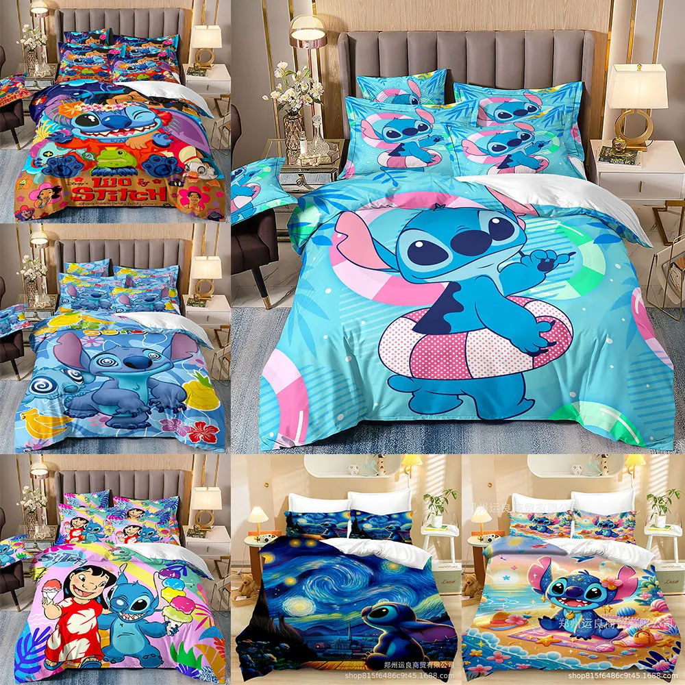 

Stitch Kawaii Bedding Sets Comforter Quilt Bed Cover Duvet Cover Pillow Case 2-3 Pieces Sets Kids Adult Home Decoration