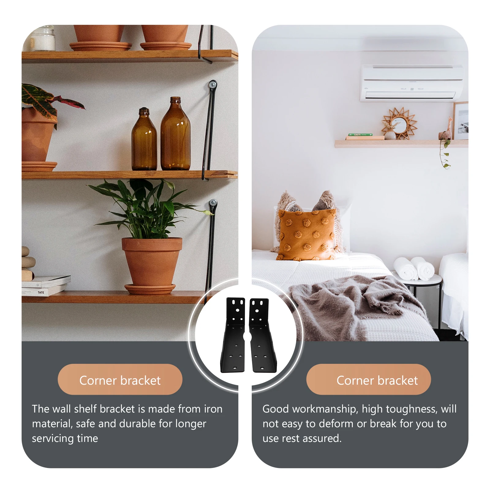 

2pcs Heavy Duty Iron Wall Shelf Brackets Floating Metal Support Frame Corner L Shelf Supports for Kitchen Bathroom Balcony