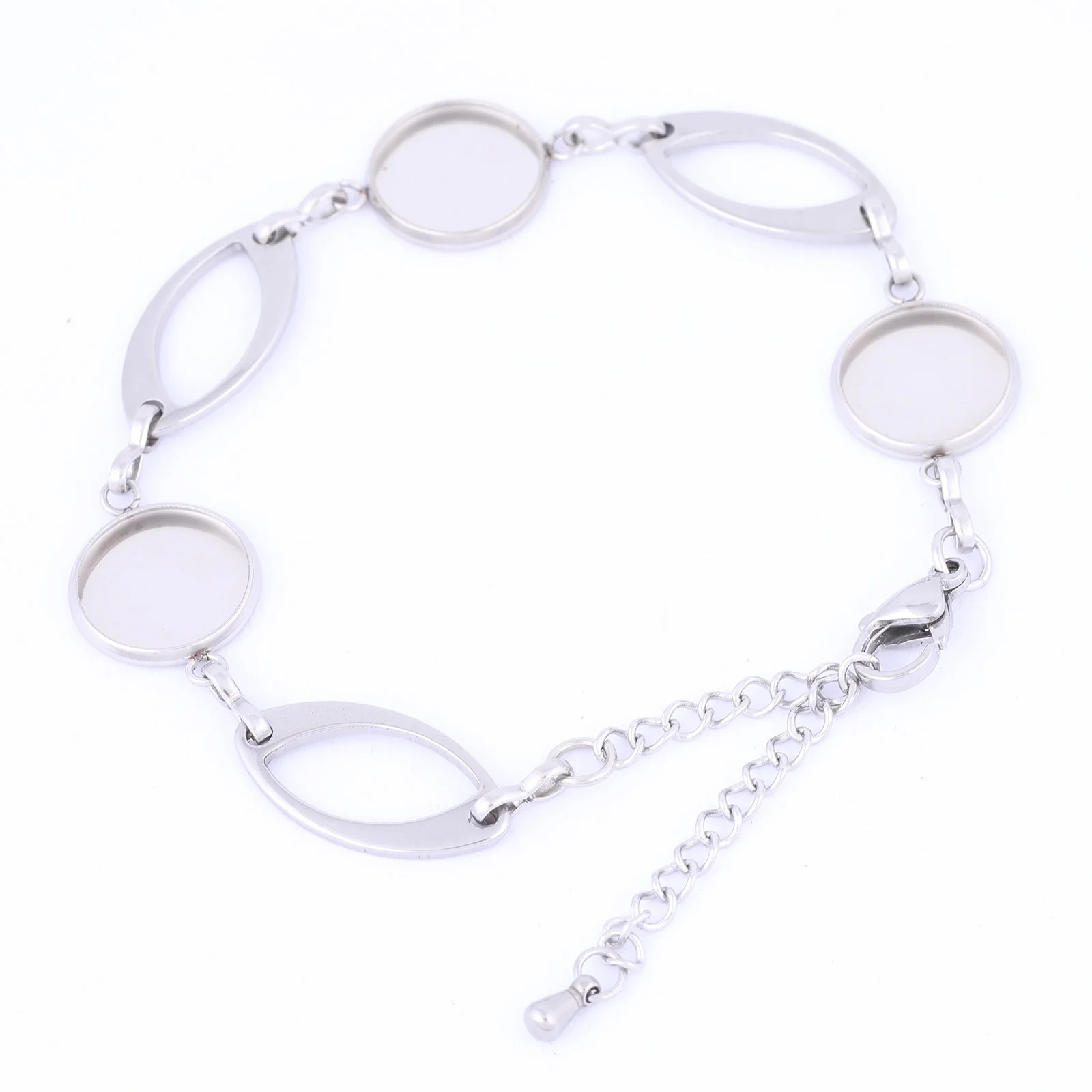 5pcs Stainless Steel Cabochon Bracelet Base Settings 12mm cameo bezel blank trays for bracelets bangle making diy jewelry making