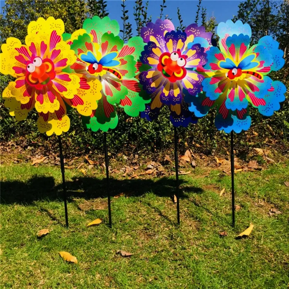 Multiestilos dos desenhos animados colorido tradicional moinho de vento colorido borboleta abelhas libélula girando girador de vento dupla camada pvc