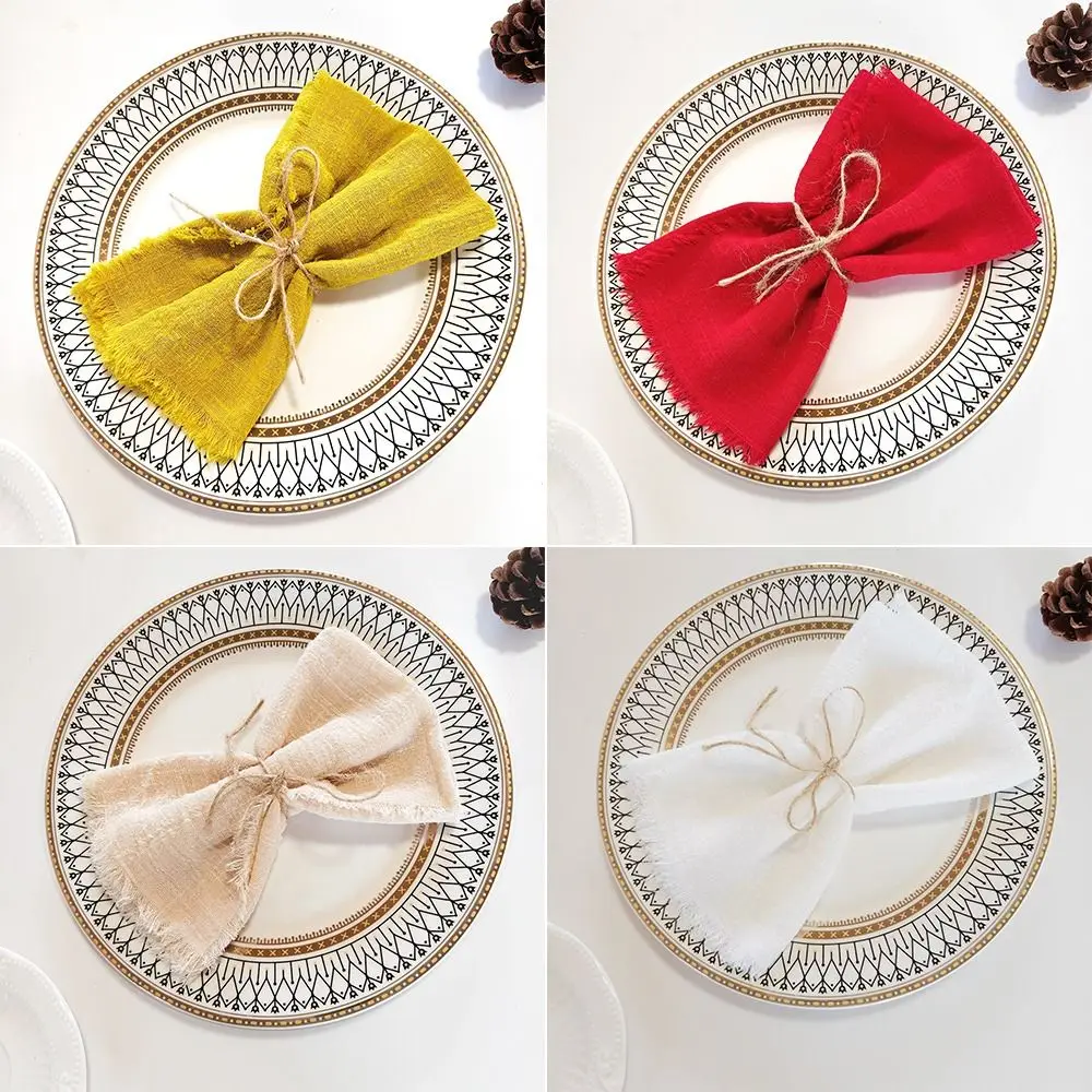 6pcs Fabric Serviette 42x42cm Tassel Napkins Sage Green Reusable Fringed Napkins Retro Style Cloth Napkins Wedding Table