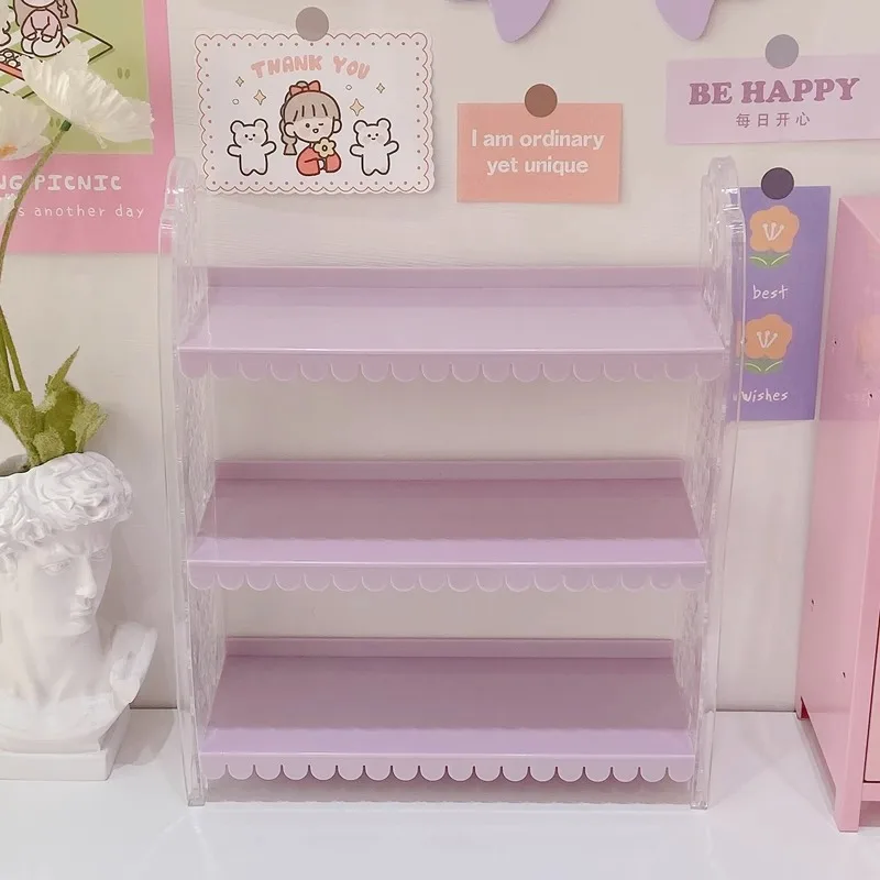 3 Layers of Pink Flowers Edge Item Shelf Countertop Storage Decoration DIY Desktop Hand Toy Model Storage Display Cabinet Rack