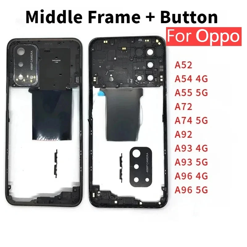 Middle Frame For Oppo A52 A54 A55 A72 A74 A92 A93 A96 4G 5G Housing Case Bezel Holder Cover With Side Button Key