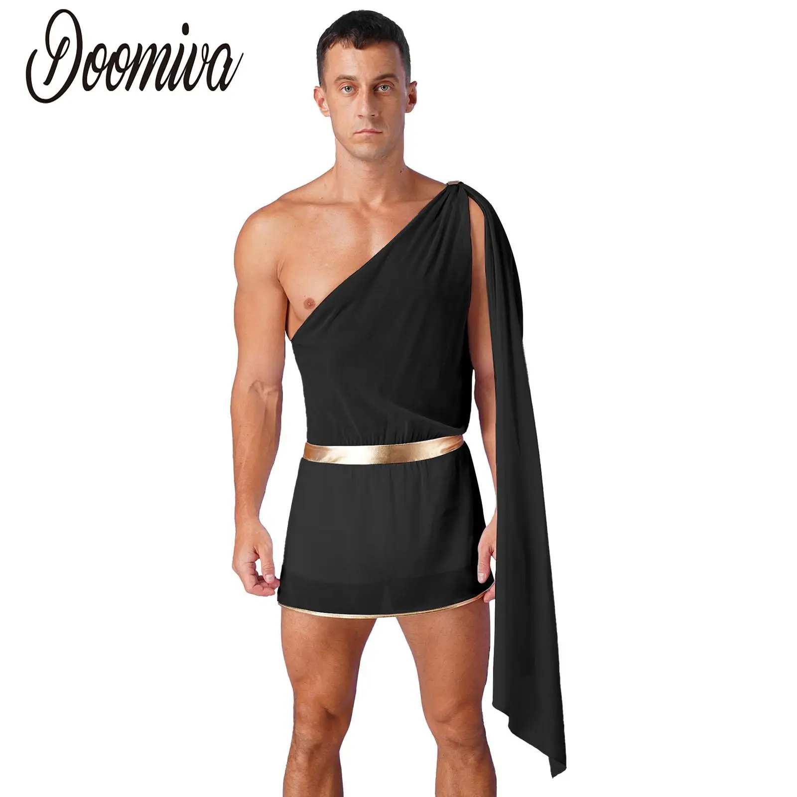 

Roman Toga Costume Men's Greek God Cosplay One Shoulder Strap Mini Skirt Jumpsuit Cosplay Outfit Halloween Fancy Dress Costume